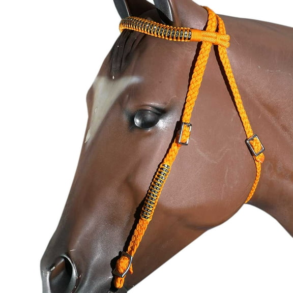 Orange Horse Bridle Headstall Flat Braided Paracord Crystal Hilason