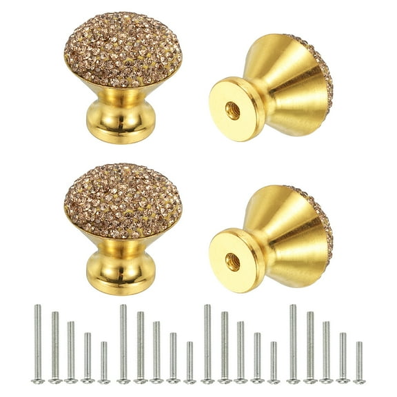 Uxcell Drawer Knobs,4Pcs 1.1 Inch (28mm)Diameter Bling Diamond Decoration Cabinet Knob, Round Rhinestones Pull Handle with Screws for Home, Office (Gold Base   Crystal Yellow Diamond)
