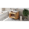 thumbnail image 6 of 36" Rattan Bathroom Vanity with Ceramic Sink, Modern Bathroom Sink Cabinet with Soft Close Doors and Drawers, Free-standing Bathroom Vanity with Solid Wood Legs and Large Space Storage, Natural, 6 of 9