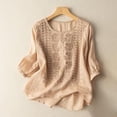 thumbnail image 2 of Summer Spring Embroidered Cotton Linen Tops for Women Dressy 3/4 Sleeve Peasant Gauze Fashion Blouses Casual Bohemian Shirts, 2 of 5