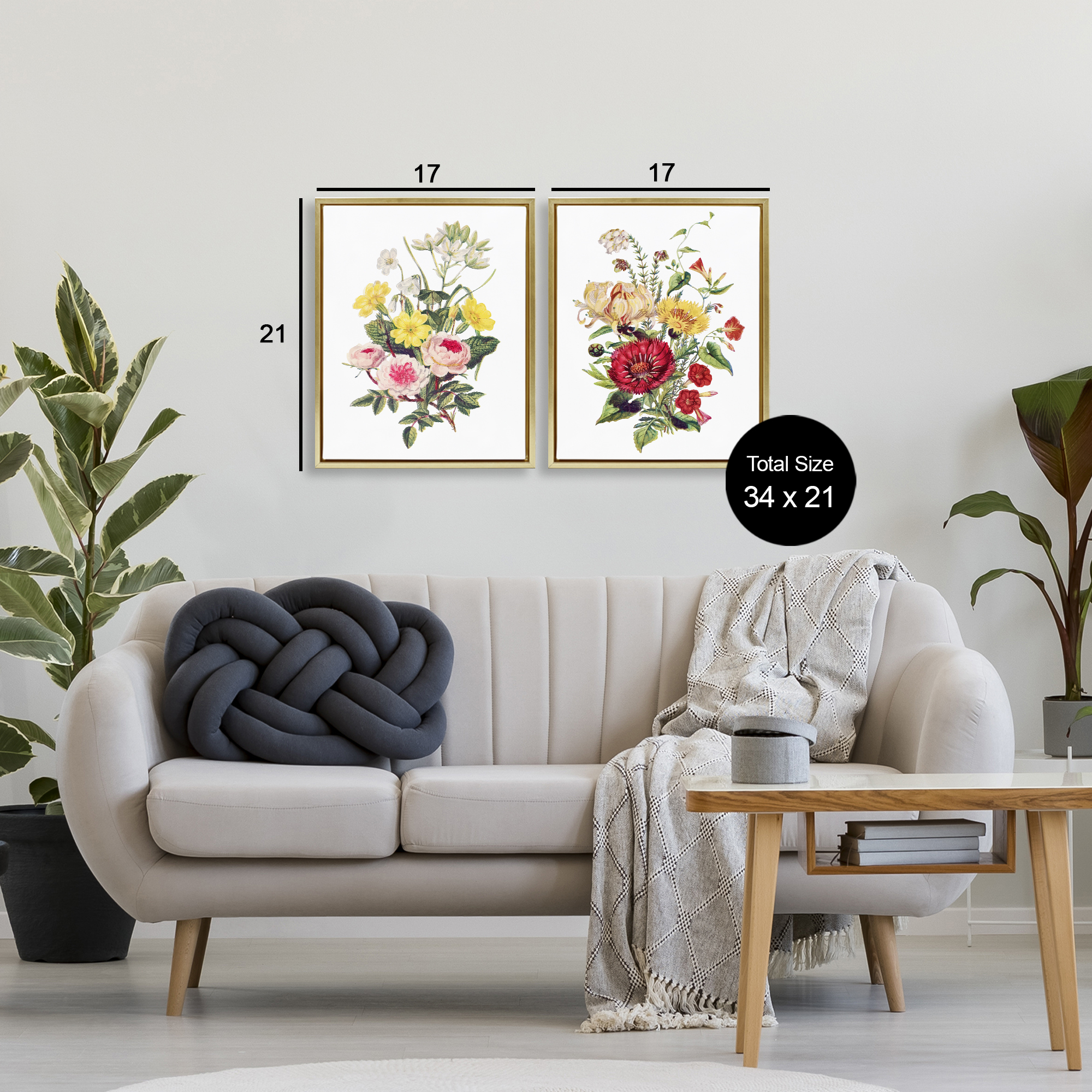 Mixed Flower Bushels 2 Piece Gold Framed Floater Canvas Set, design by Lettered and Lined