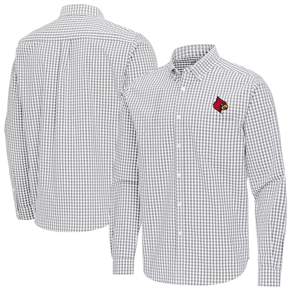 Men's Antigua Gray Louisville Cardinals Ellis Woven Tri-Blend Long Sleeve Button-Down Shirt