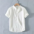 thumbnail image 2 of YLSDY Fashion Cotton Linen Tops Men Button Down Shirt 2025 Solid Crewneck Short Sleeve Blouse Plus Size Spring Summer Work Tshirt White XXXL, 2 of 6