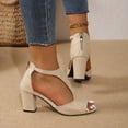 thumbnail image 3 of Xucatan Women's Peep Toe Chunky Heel Sandals, T Strap Suede Shoes with Back Zipper, Open Toe Comfortable Dress Heels, Versatile Spring Summer Party Footwear Gift, 3 of 9