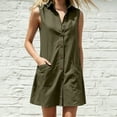 thumbnail image 7 of PRINxy Women's Sleeveless Collared Button Down Dress Cotton Linen Blend Casual Short Dress with Pockets for Summer Daily Wear Army Green L, 7 of 7