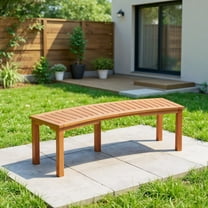 Resenkos Garden Bench, Patio Bench, Outdoor Curved Acacia Wood Fire Pit Bench with Slatted Seat-1 Piece