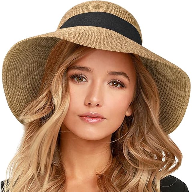 Sombreros de sol para mujer, sombrero de playa UPF 50+, sombrero de paja con ala ancha