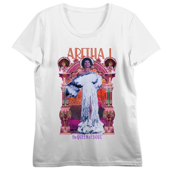 Aretha Franklin Bob Masse Multicolor Poster Crew Neck Short Sleeve Women's White T-shirt-Medium
