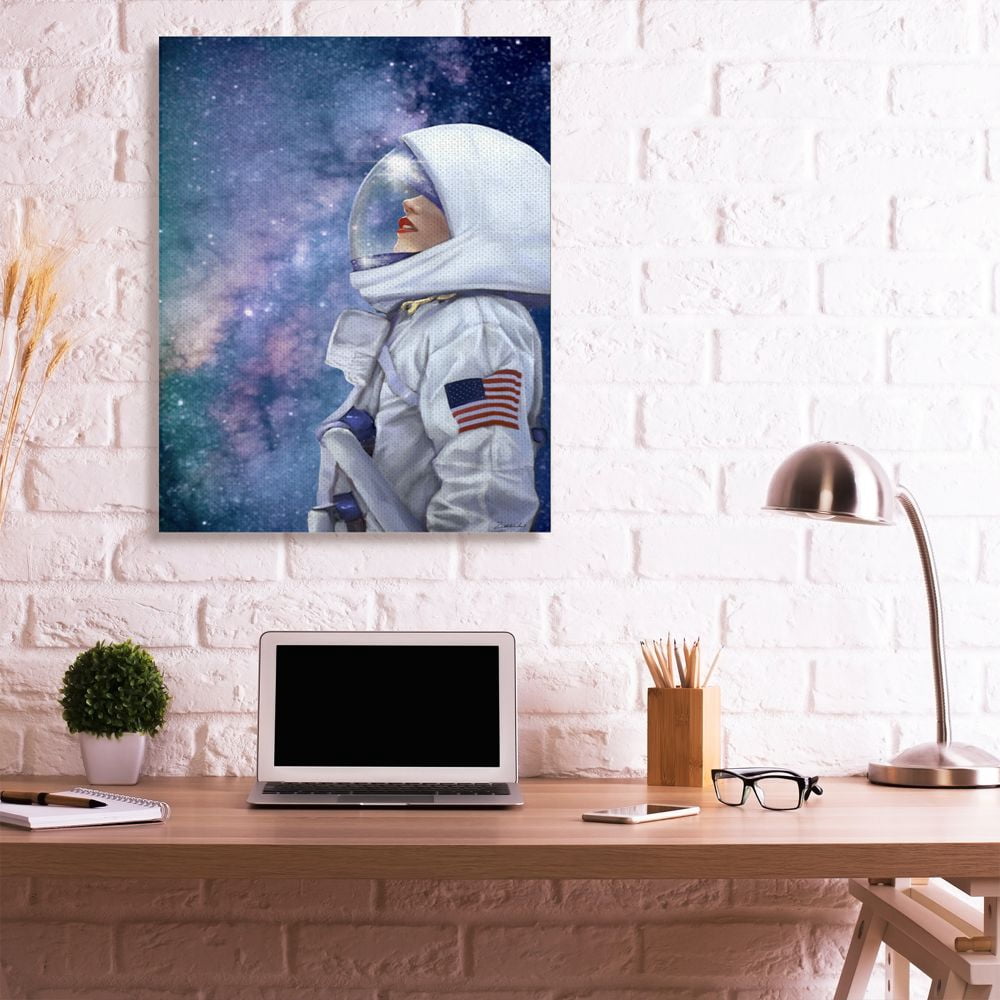 Stupell Industries Outer Space Astronaut Female Astronaut Lipstick Detail Performing Arts Painting Gallery Wrapped Canvas Art Print Wall Art, 36 x 48