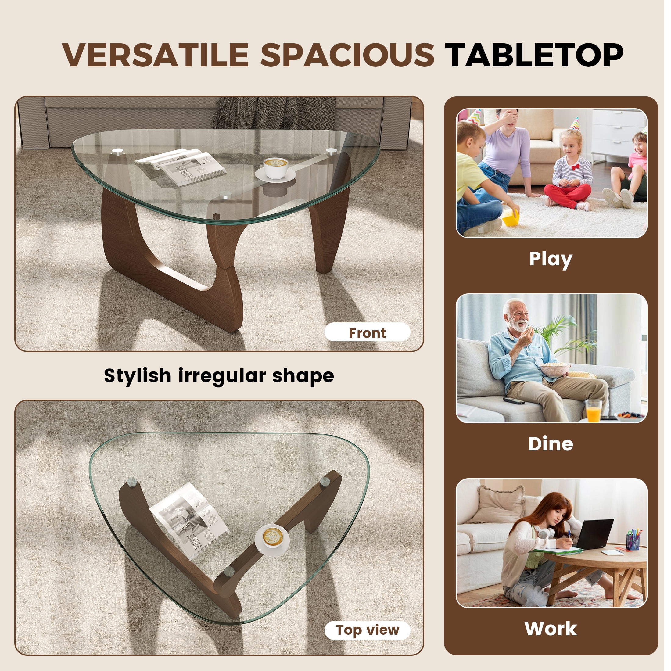 Daluvenix Modern Glass Coffee Table for Living Room, Mid Century Coffee Table, Triangle Small Coffee Tables, Suitable for Bedroom Living Room Reception Office Tables