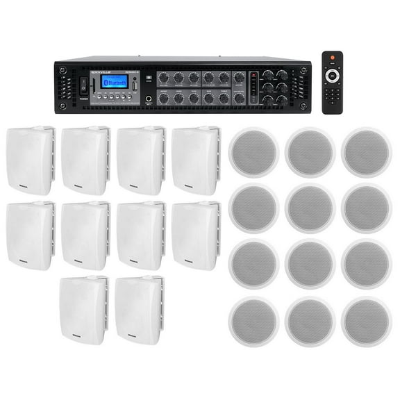(10) 6.5" White Wall (12) 6" Ceiling Speakers Commercial Amp 4 Restaurant/Office