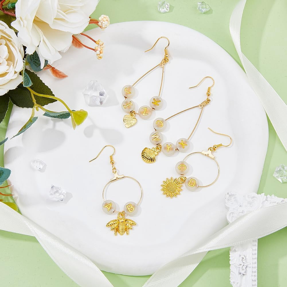 Earring Making Kit DIY Earring Hooks Kit with Charms Golden DIY Earring Beading Hoop Earring Hardware Pieces Repair Parts Earring Supplies for Earring Making DIY Craft