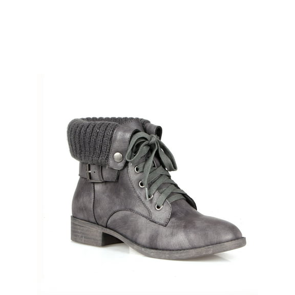 Mark and Maddux Fold Over Woman's Combat Boots in Grey