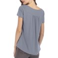thumbnail image 4 of Mujer Cuello Redondo Top Botón Trim Plisado Busto Manga Corta Tipo Suelto Camiseta Casual Gris M, 4 of 6