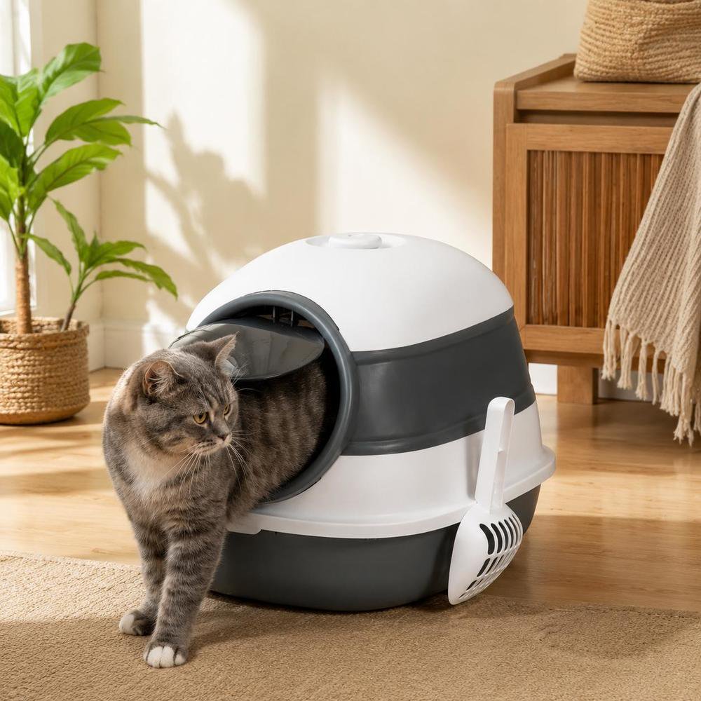 Enclosed Cat Litter Box with Cover Removable Tray and Cat Litter Scoop Green Privacy Design for Indoor Cats
