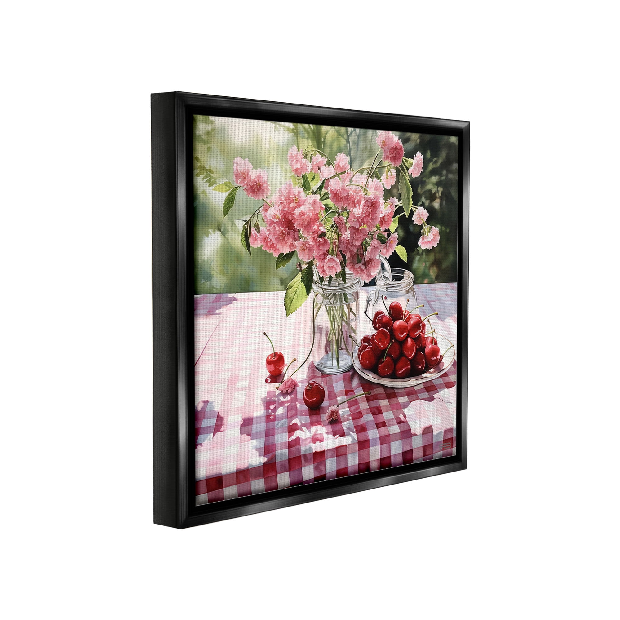 Stupell Industries Spring Snacks on Plaid Food & Beverage Painting Black Floater Framed Canvas Art Print Wall Art, 25 x 25