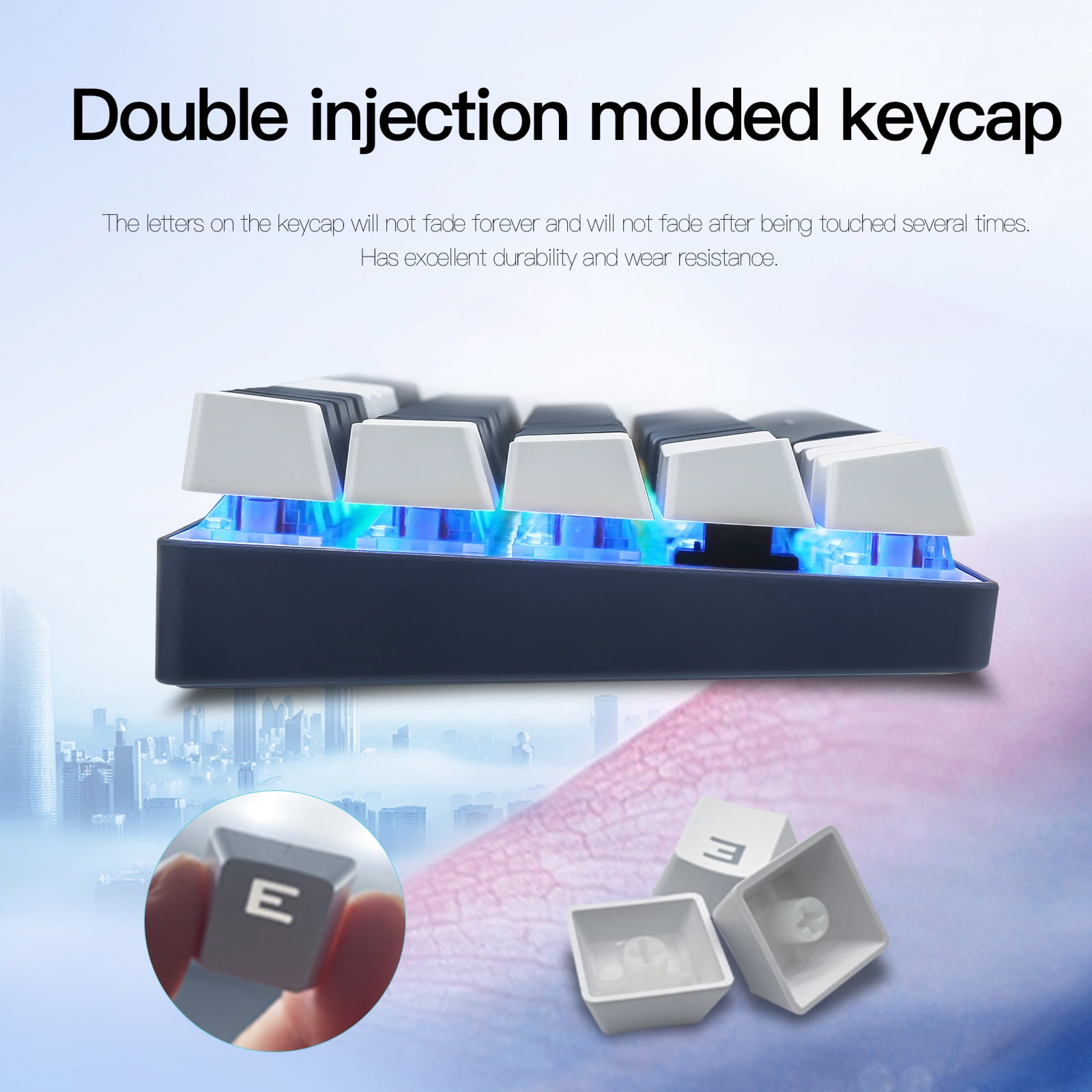 CQ63 Wireless Bluetooth 5.0 Mechanical Keyboard, Blue Switches, RGB Backlit, Compact 63 Keys, USB Type-C Wired, for Laptop, Mac, Smartphone, Tablet