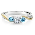 thumbnail image 2 of Gem Stone King 925 Silver and 10K Yellow Gold Moissanite Swiss Blue Topaz and Lab Grown Diamond 3 Stone Engagement Ring for Women (0.56 Cttw, Gemstone Birthstone, Size 6), 2 of 3