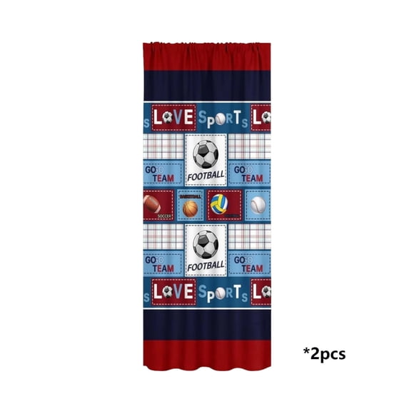 Kitchen Curtain Set 65 in x 30 in Soccer Ball Design Polyester Door Divider with V-Cro Hook for Washbasin Cabinet Dust Protection