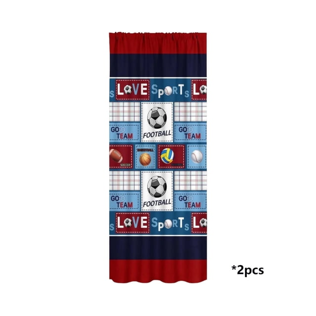 Kitchen Curtain Set 65 in x 30 in Soccer Ball Design Polyester Door Divider with V-Cro Hook for Washbasin Cabinet Dust Protection