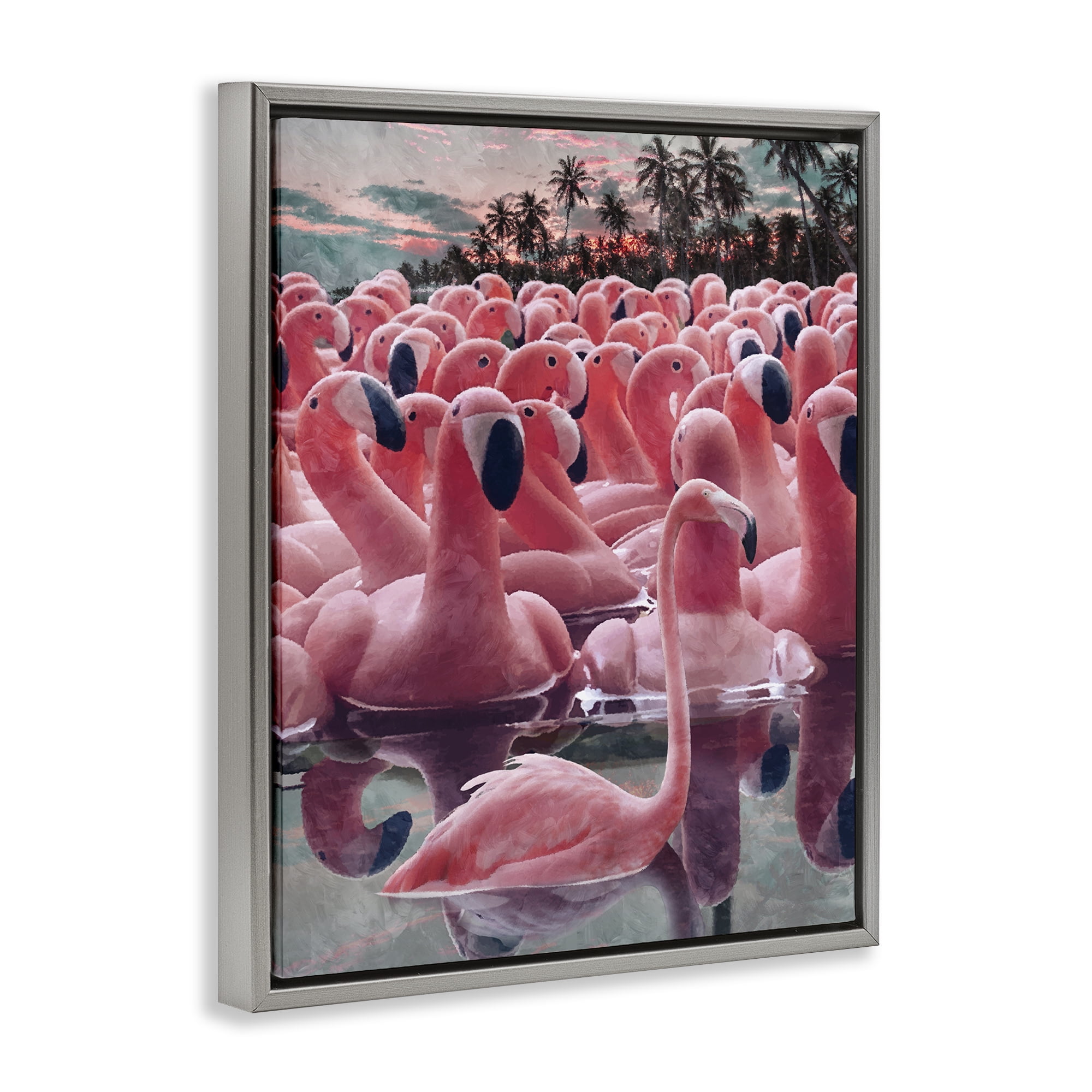 Stupell Industries Flamingo Among Floats Nautical & Beach Painting Gray Floater Framed Canvas Art Print Wall Art, 17 x 21