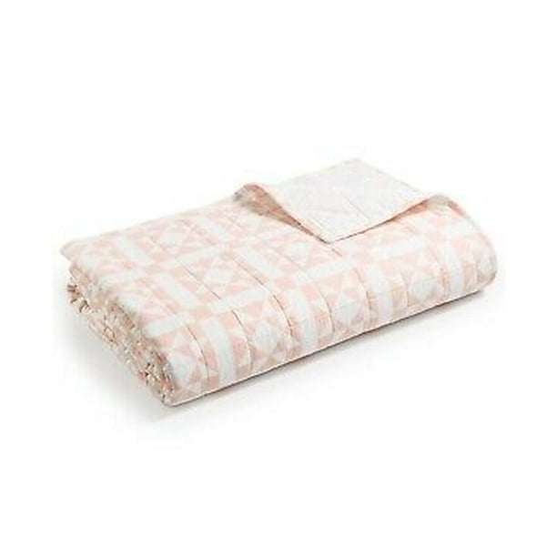 Calvin Klein Abigail 100% Cotton Geometric Quilt - QUEEN - Pink and White -  