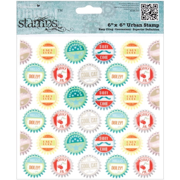 Papermania Happy Days Cling Urban Stamps 6"X6"-Bottle Caps