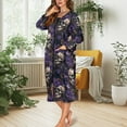 thumbnail image 2 of FKELYI Purple Rose Skull Print Women Zip Up Robe Nightgowns Comfy House Coats Full Length Sleepwear House Dress Long Sleeve Bathrobe with 2 Pockets for Ladies, M, 2 of 6