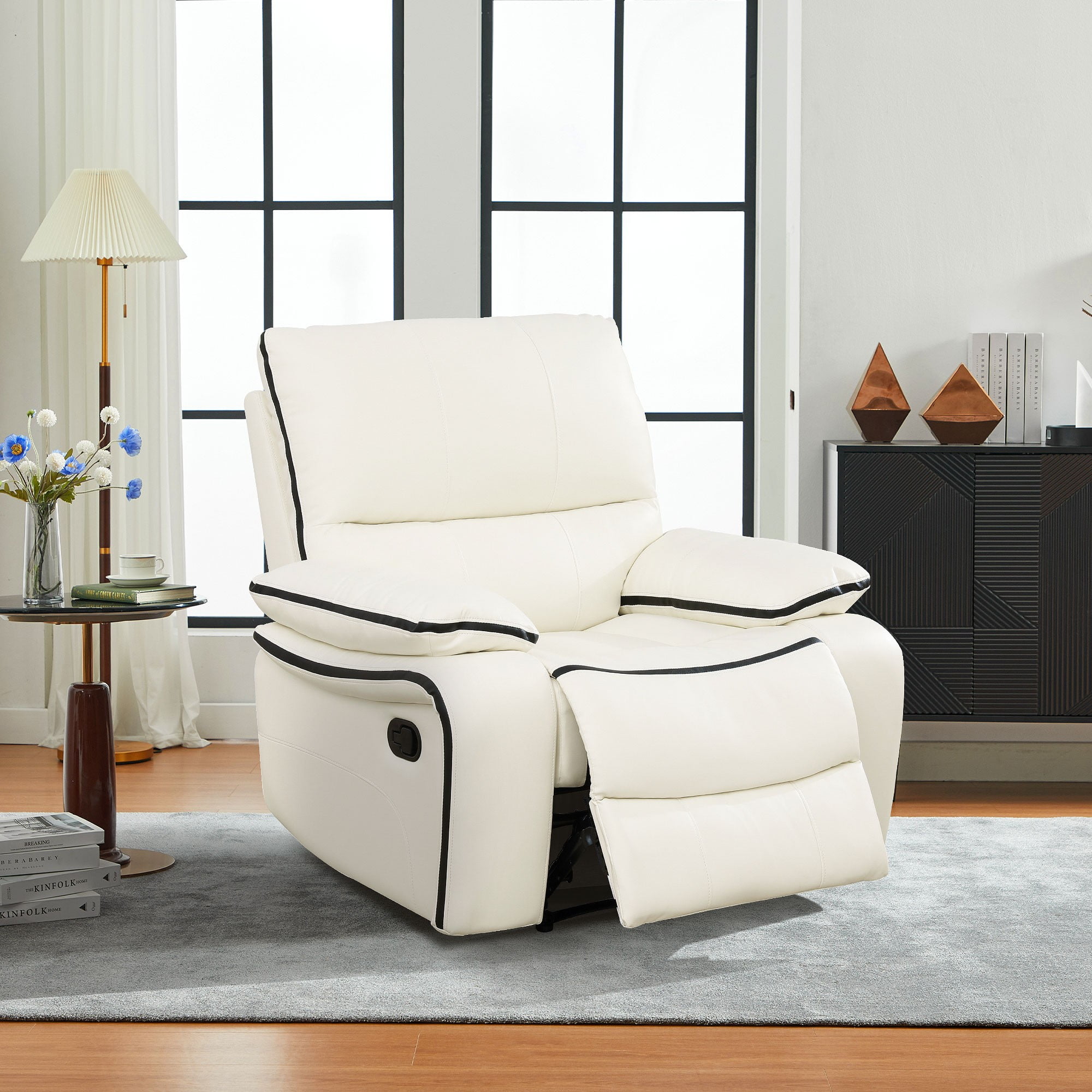 Gewnee Smart Sofa, Air Leather & Solid Wood Frame, Adjustable Recline for Living Room Home Relaxation, Off-white