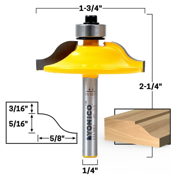1-3/4" Diameter Raised Panel Router Bit - 1/4" Shank - Yonico 12130q
