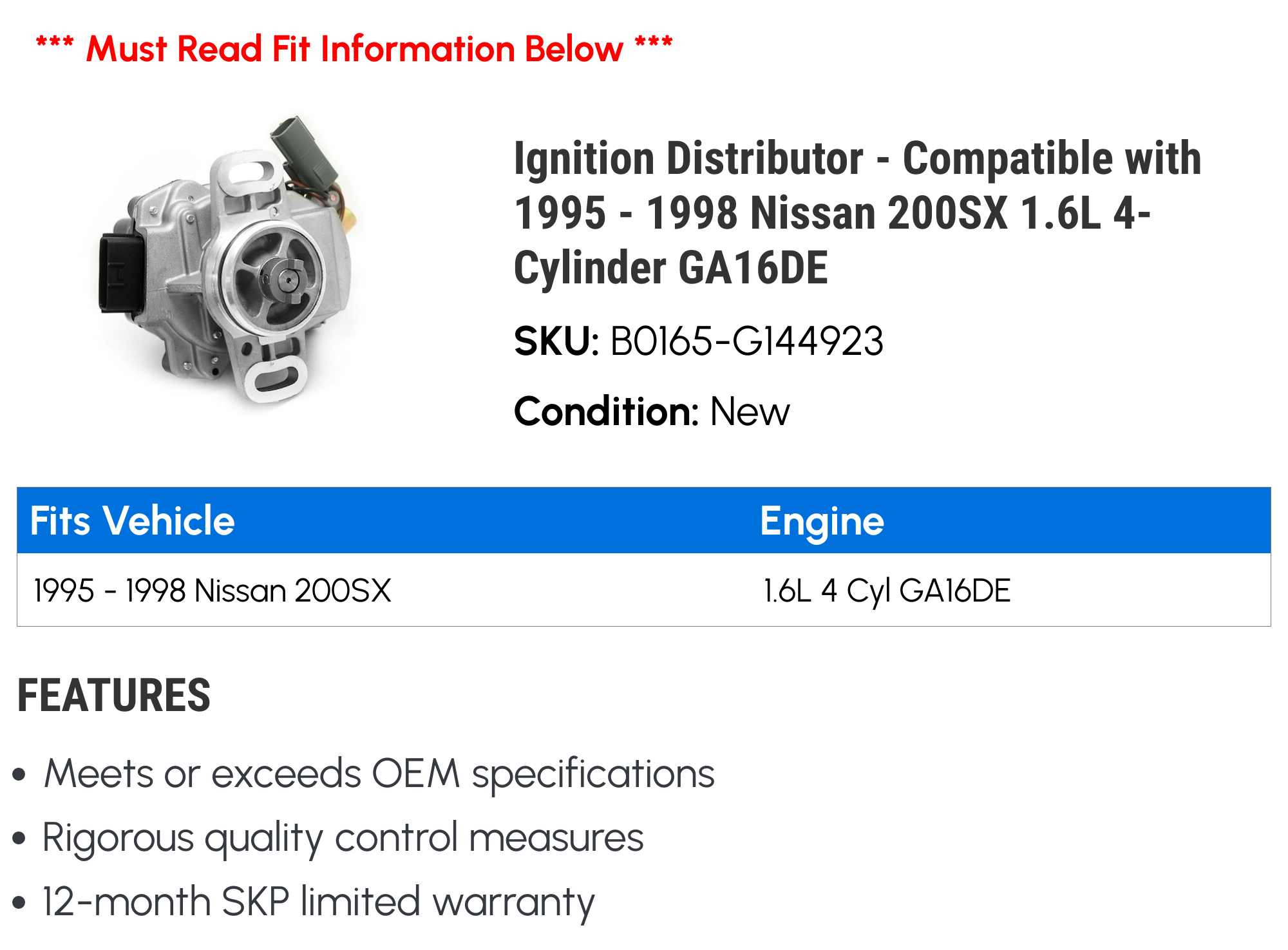 Ignition Distributor For 1995-1999 Nissan Sentra & 1995-1998 200SX – 1.6L Direct Replacement