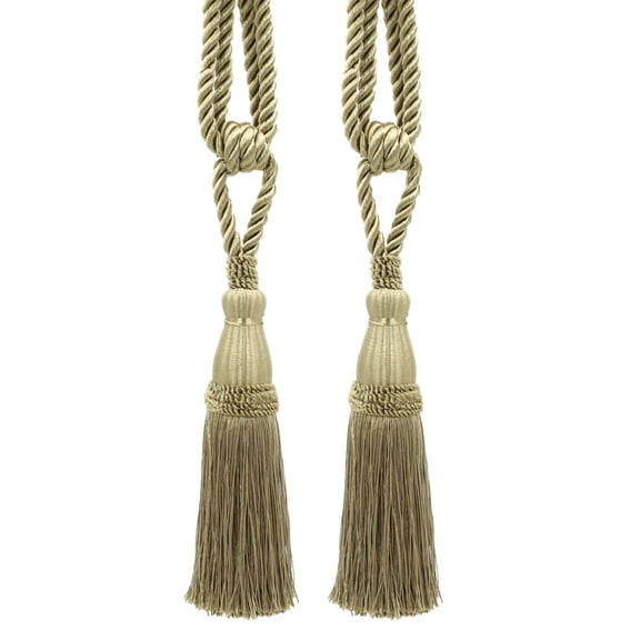 DECOPRO Elegant Lustrous Curtain Tassel Tieback, Tassel Length 8 1/2" (21.5cm), Spread 30" (76cm) # TBC085, Sandstone Beige #A10 (Light Tan Beige) Set of 2
