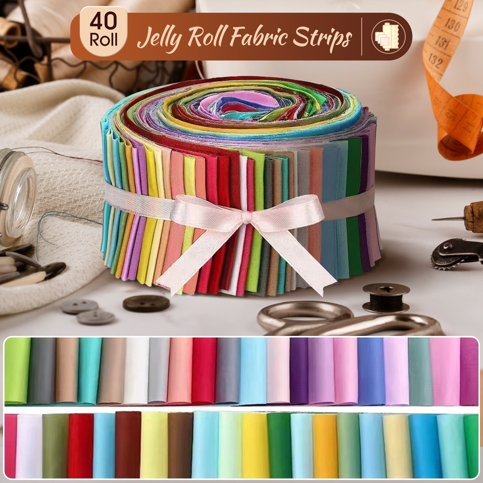 Wxqbjtam 40 Pieces Jelly Rolls Fabric Bundle Various Pattern Jelly Rolls Patchwork Sewing