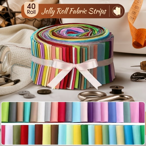 HILABEE 40 Pieces Jelly Rolls Fabric Craft Quilting Cotton Craft for Scrapbooking Sewing