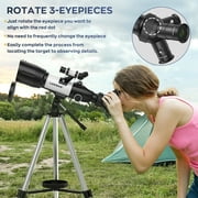 Telescope for Adults and Kids, 70/400mm(16X-134X) Refracting Telescope for Astronomy Beginners, 16x-132x, Portable Telescope with Tripod, Carrying Bag, Phone Adapter