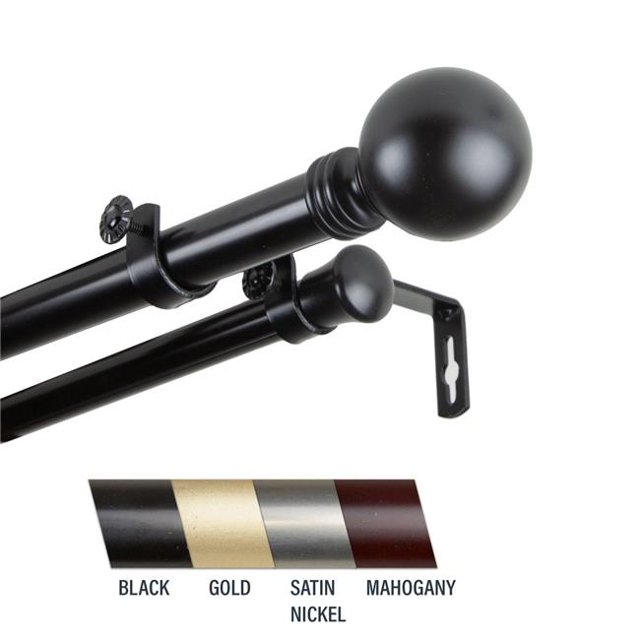 Central Design 100-01-662-D Globus 1 Po Tringle à Rideaux Double, 66-120 Po - Noir