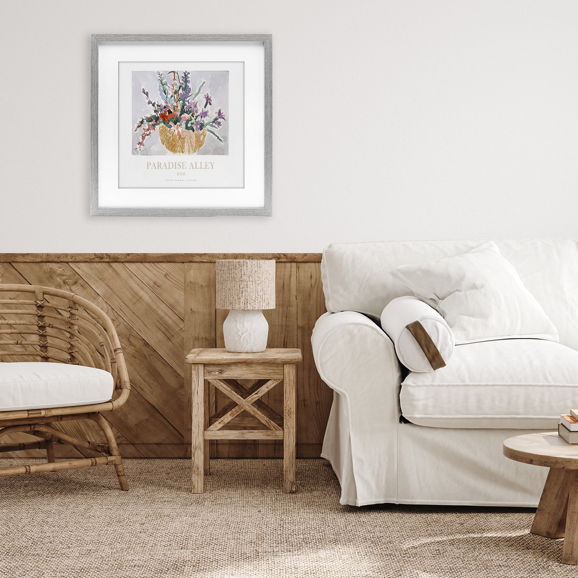 Stupell Industries Paradise Alley Basket of Flowers Gray Framed Print Under Glass, design by Jadei Graphics