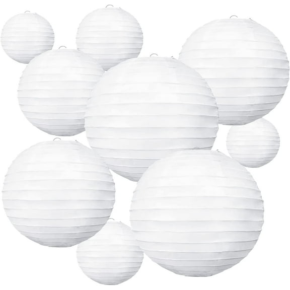 Namzi Paper Lanterns 10pcs Hanging Lanterns, Party/Birthday/Wedding Decorations, Decorative Lanterns for Home Decor -4”, 6”, 8”, 10”, 12” Sizes,White