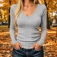 thumbnail image 2 of yillto Womens Basic Tops Ribbed Long Sleeve Shirts Slim Layered Tops V Neck Stretchy Lightweight Sweater, 2 of 8