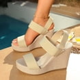 thumbnail image 6 of Avrnliq Womens Canvas Wedge Sandals Comfortable Elastic Slip On Open Toe Casual Summer Wedge Sandals Lightweight Breathable Walking Sandals Beige,Size 40, 6 of 9
