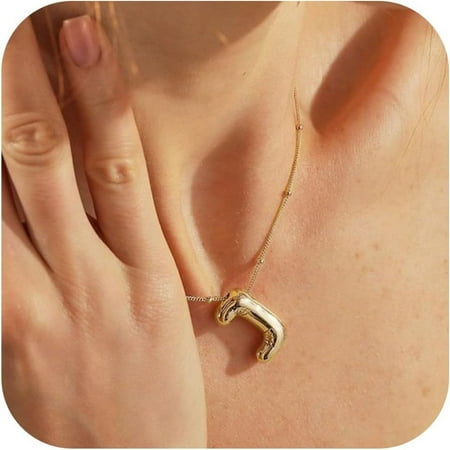 Bubble Letter Necklace Gold 14K Gold Plated Initial Necklace Puffy Personalized Name Gold Necklace Gold Letter Necklace Jewelry[Z4108]