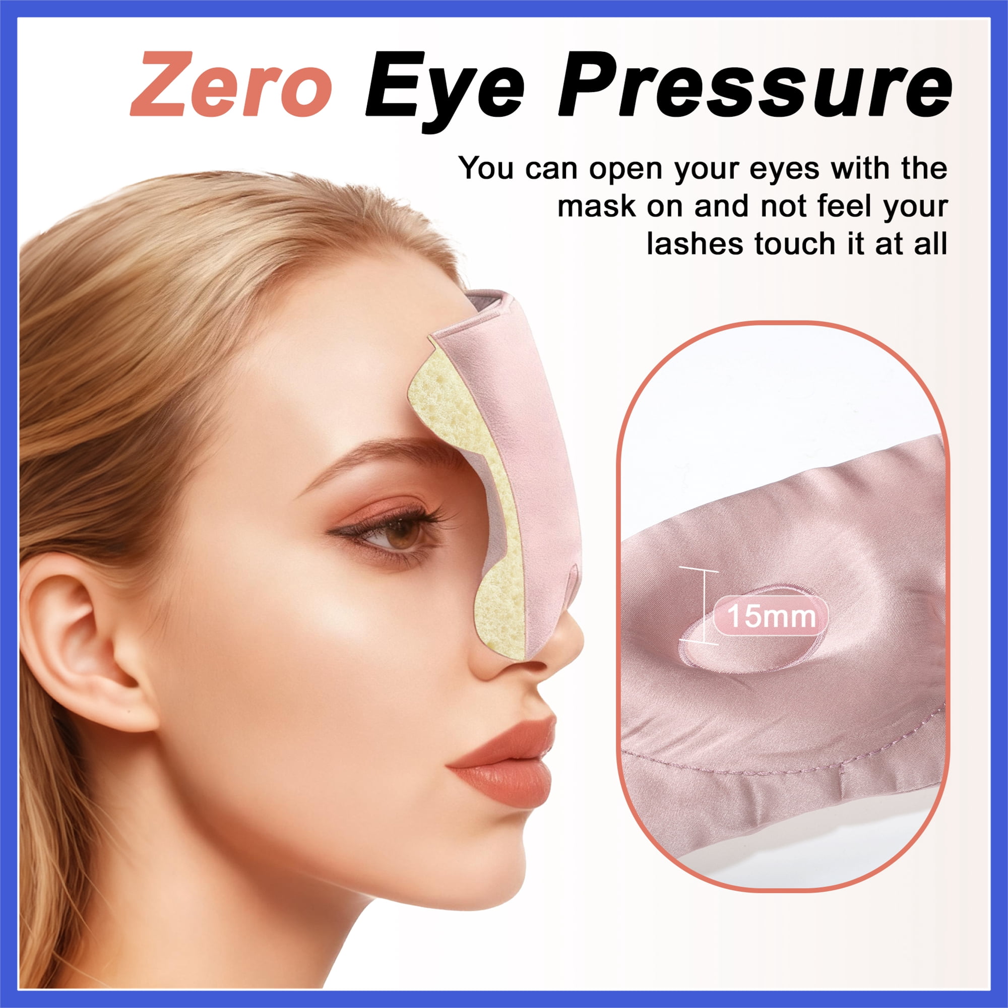Vocoste 22 Momme Pure Silk Sleep Mask with Travel Pouch 3D Contour Adjustable Blindfold for Side Sleepers Eyelash Protecting for Natural Lashes & Extensions Light Pink