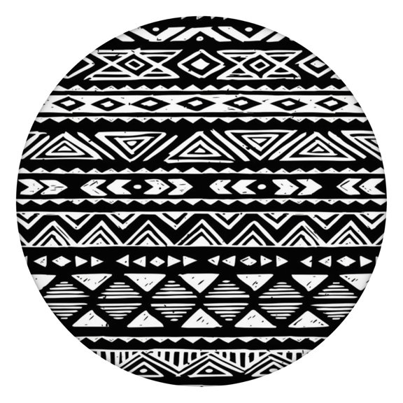 Round Fitted Tablecloth Bohemian Hippie Style, Waterproof Vinyl with Back, Elastic Edge, Wipeable for 44-50 Inch Table