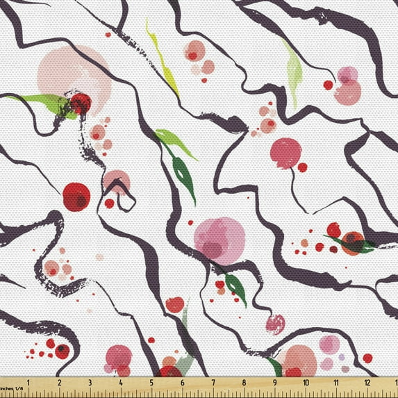 Abstract Fabric by the Yard Upholstery, Floral Interpretation of Watercolor Inspired Splashes Pattern Spots Streaks, Decorative Fabric for DIY and Home Accents, Multicolor by Ambesonne