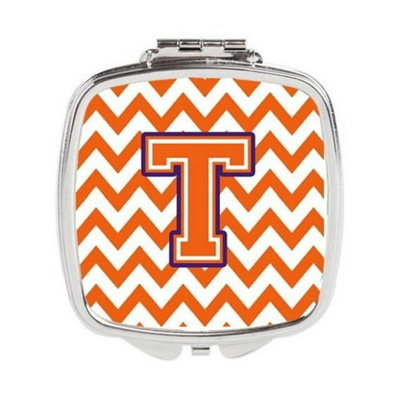 Letter T Chevron Orange & Regalia Compact Mirror - Orange & Regalia - 3in. H x 0.3in. W x 2.75in. L