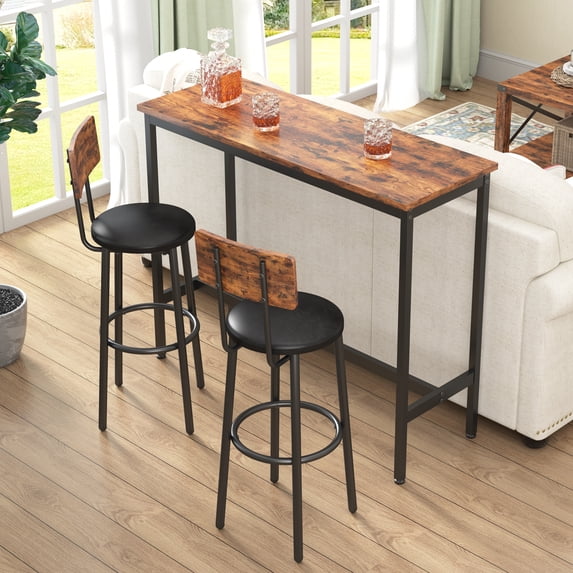 Bar Table Set with 2 Bar Stools PU Soft Seat with Backrest