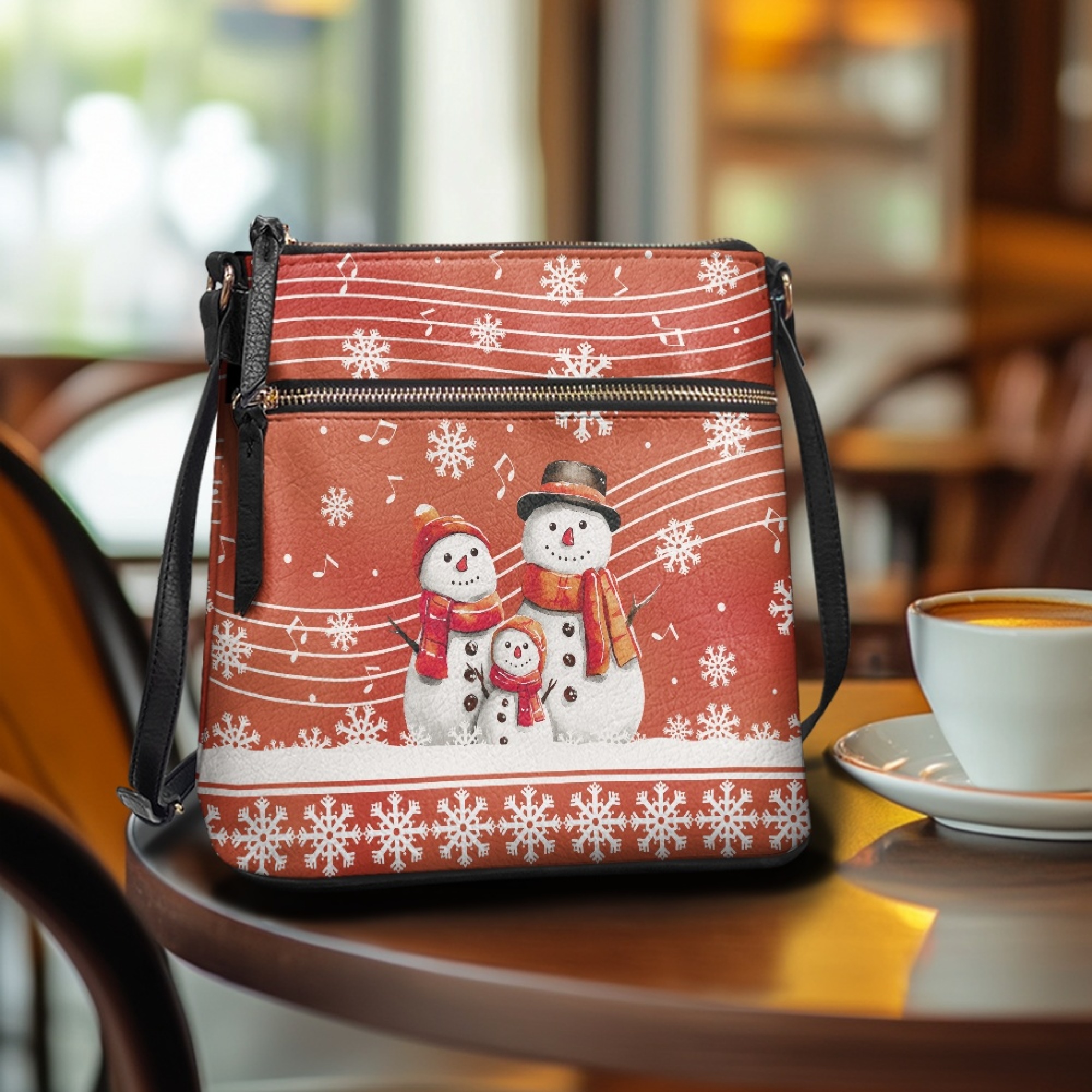 Kuiaobaty Snowman Snowflake Print Crossbody Bag for Women Travel, Waterproof Vegan Leather Hobo Handbag Crossbody, Roomy Sturdy Messenger Purse with Adjustable Strap for Travel