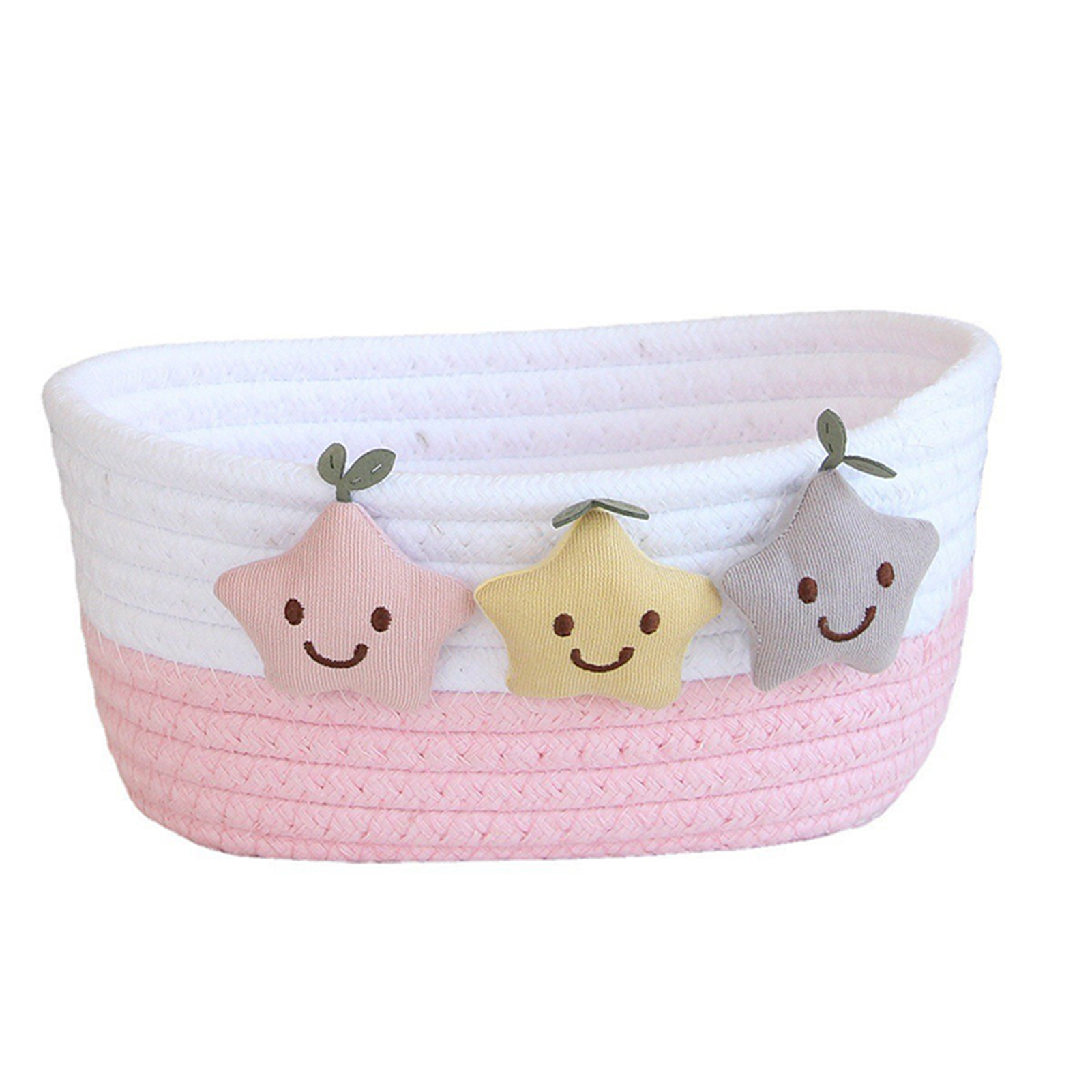 Lovely Stars Woven Storage Baskets Cotton Rope Home Storage Container Decorative Hamper for Keys & Desktop Sundries New Pink