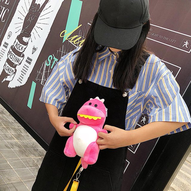 Bolsa Mujeres Lindo Dinosaurio Felpa Satchel Chica Mini Hombro Dinero Teléfono Bolso (Rosa)