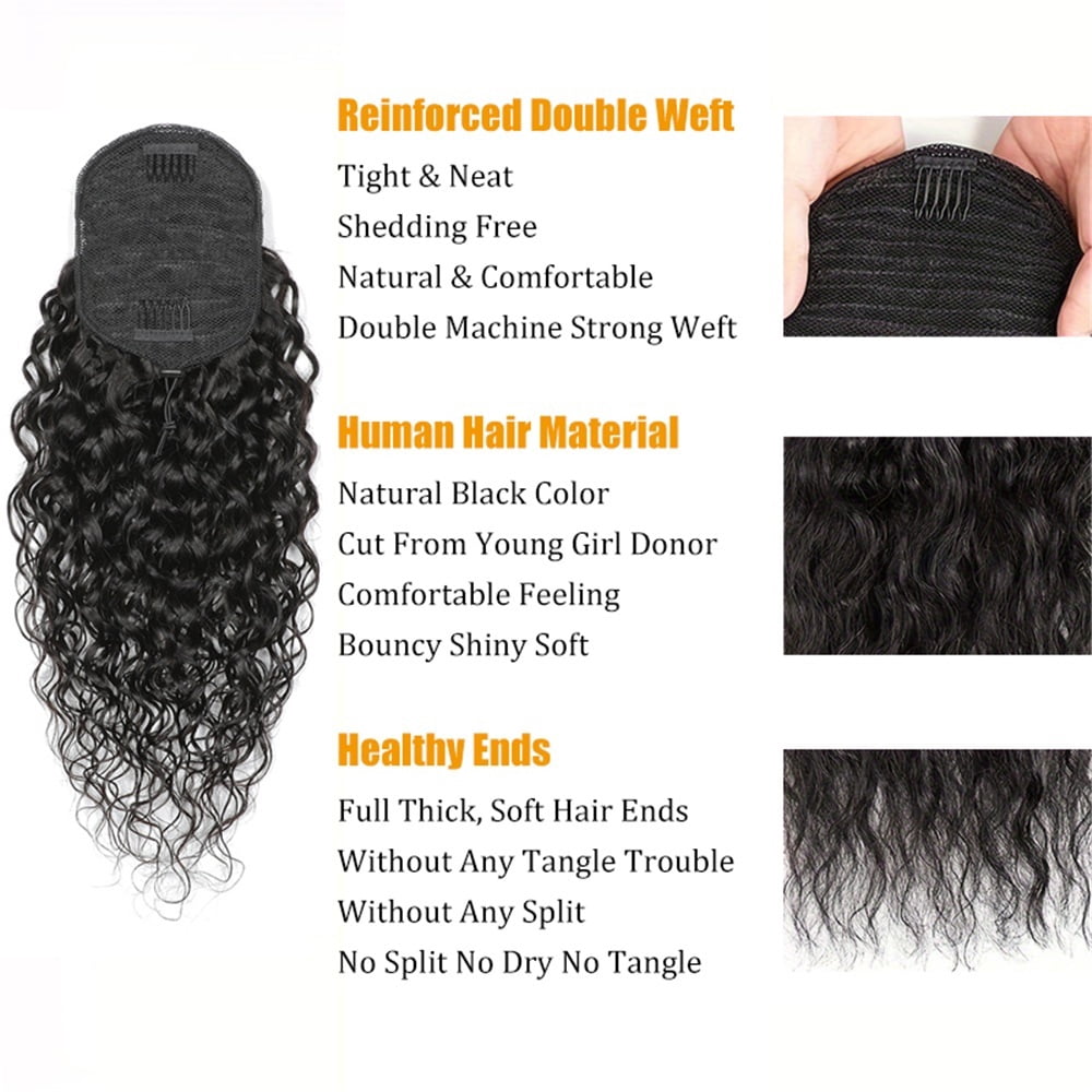 Indian Remy Hair Water Wave Ponytail Hairpiece 8-28 Inch Human Hair Drawstring Ponytail Clip in Hair Extensions
